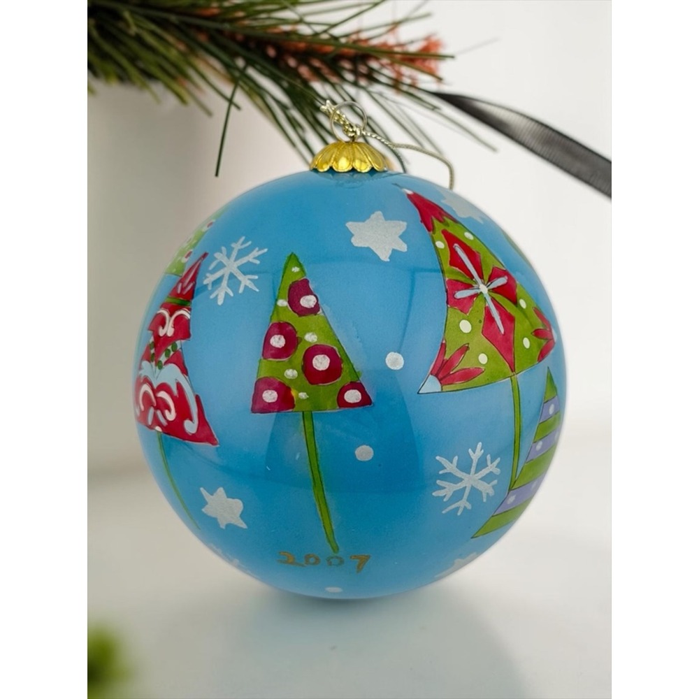 Pier 1 Li Bien Ornament Blue 2007 Santa Christmas Tree Glass